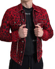 Vibrant Red Leopard Print Denim Jacket