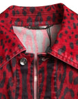 Vibrant Red Leopard Print Denim Jacket