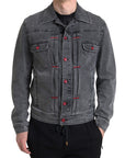 Elegant Gray Stretch Denim Jacket