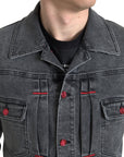 Elegant Gray Stretch Denim Jacket