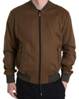 Elegant Brown Cashmere Bomber Jacket