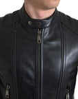 Sleek Black Leather Biker Jacket