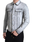 Elegant Gray Cotton Stretch Denim Jacket