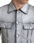 Elegant Gray Cotton Stretch Denim Jacket