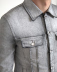 Elegant Gray Cotton Stretch Denim Jacket