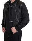 Sleek Black Leather Bomber Jacket