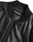 Sleek Black Leather Bomber Jacket