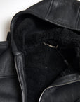 Elegant Black Leather Full Zip Hoodie