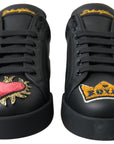 Elegant Portofino Leather Sneakers - Black Multicolor