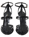 Elegant Black Leather Stiletto Sandals