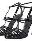 Elegant Black Leather Stiletto Sandals