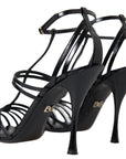 Elegant Black Leather Stiletto Sandals