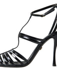 Elegant Black Leather Stiletto Sandals