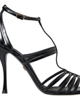 Elegant Black Leather Stiletto Sandals