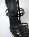 Elegant Black Leather Stiletto Sandals