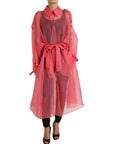 Elegant Pink Silk Long Coat Jacket