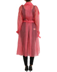 Elegant Pink Silk Long Coat Jacket