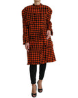 Elegant Houndstooth Long Coat in Vibrant Orange