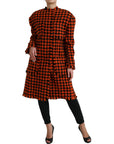 Elegant Houndstooth Long Coat in Vibrant Orange