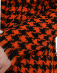 Elegant Houndstooth Long Coat in Vibrant Orange