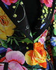 Elegant Multicolor Silk Blend Floral Blazer