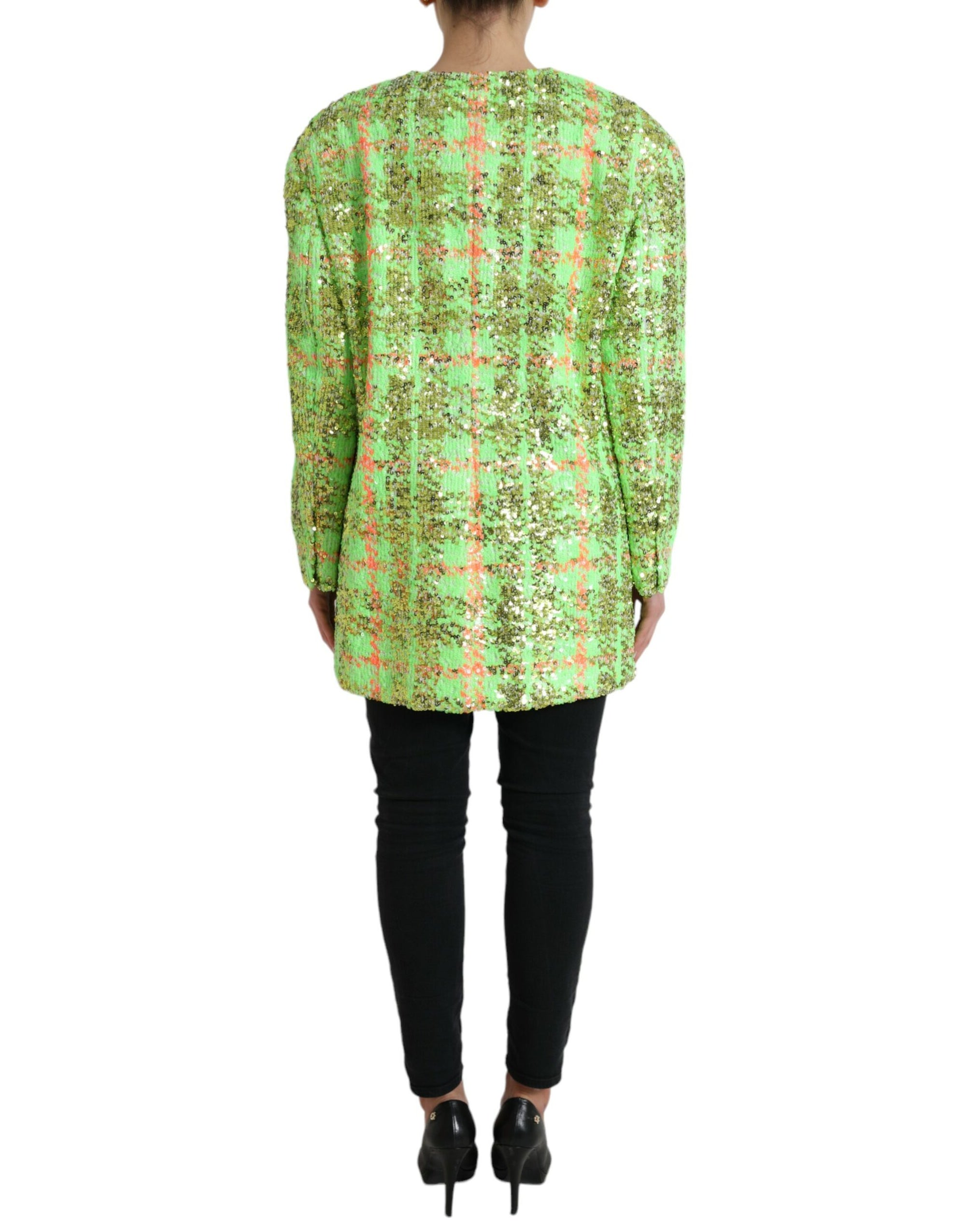 Exquisite Sequined Long Coat Jacket in Green