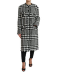 Elegant Houndstooth Long Trench Coat