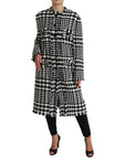 Elegant Houndstooth Long Trench Coat