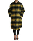 Chic Plaid Long Coat in Sunshine Yellow