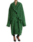 Elegant Green Houndstooth Trench Coat