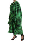 Elegant Green Houndstooth Trench Coat