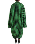 Elegant Green Houndstooth Trench Coat