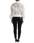 Elegant White Silk Bomber Jacket