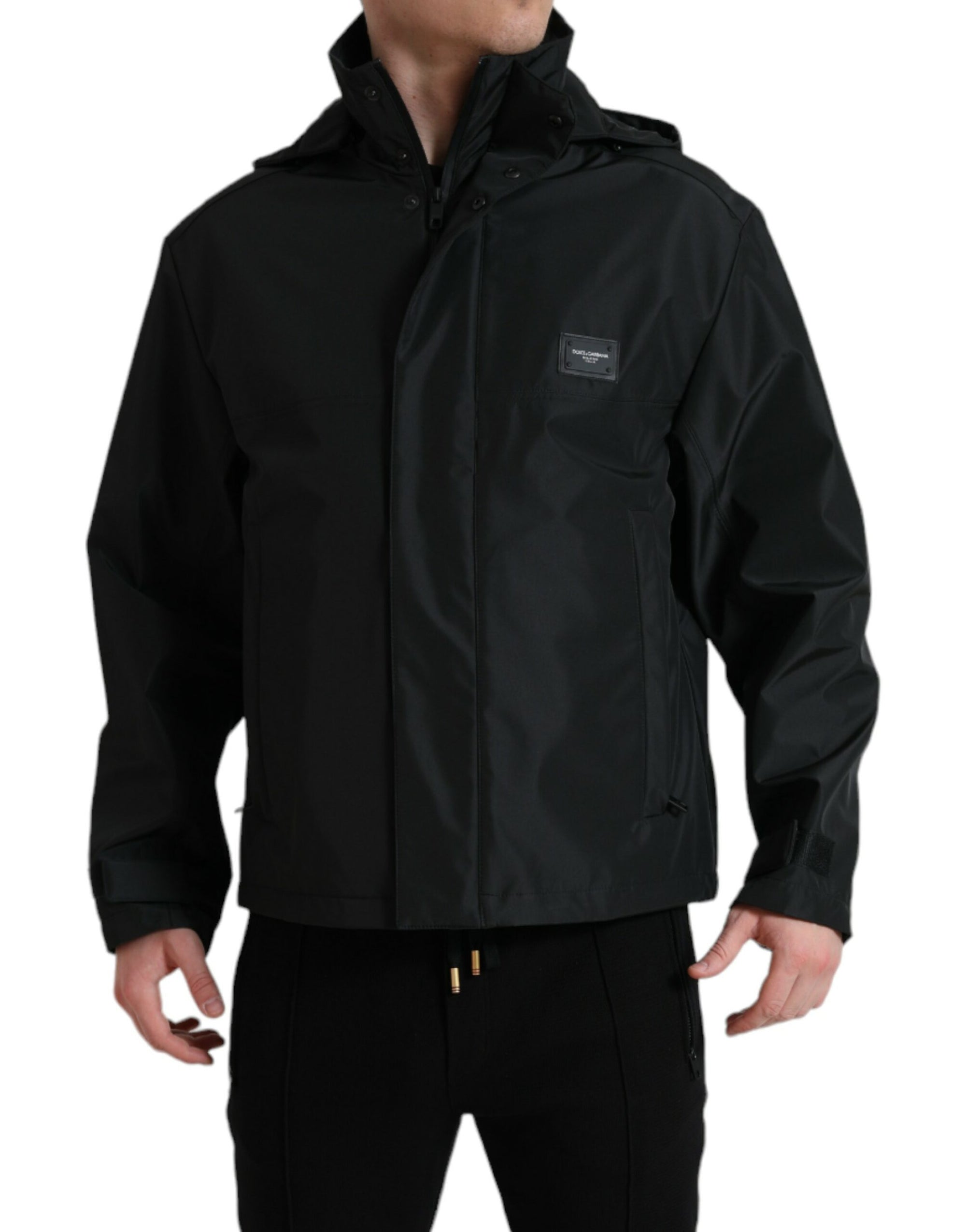 Sleek Black Windbreaker Jacket