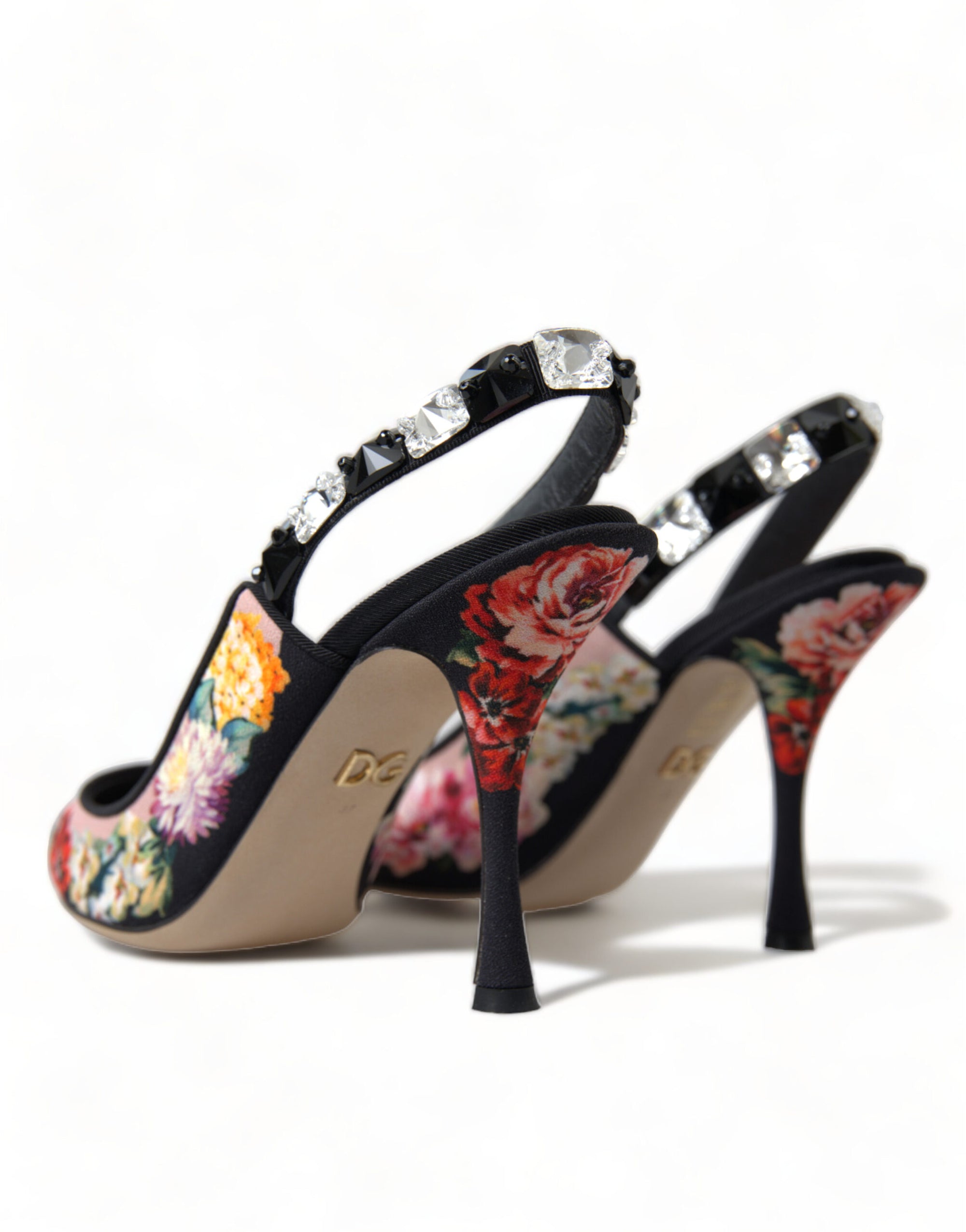 Floral Slingback Heels with Luxe Crystal Details