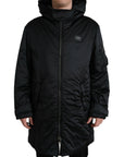 Elegant Black Hooded Parka Jacket