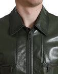 Emerald Elegance Leather Biker Jacket