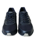 Elegant Blue Leather Low Top Sneakers