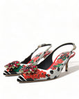 Chic Multicolor Floral Slingback Heels with Crystals