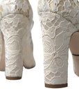 Chic Lace Block Heels Sandals in Cream White