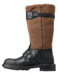 Black Shearling Leather Long Boots