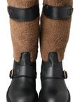 Black Shearling Leather Long Boots