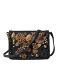 Elegant Gold-Black Baroque Fabric Crossbody Bag