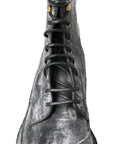 Chic Black Lace-Up Boots with Gray White Fade