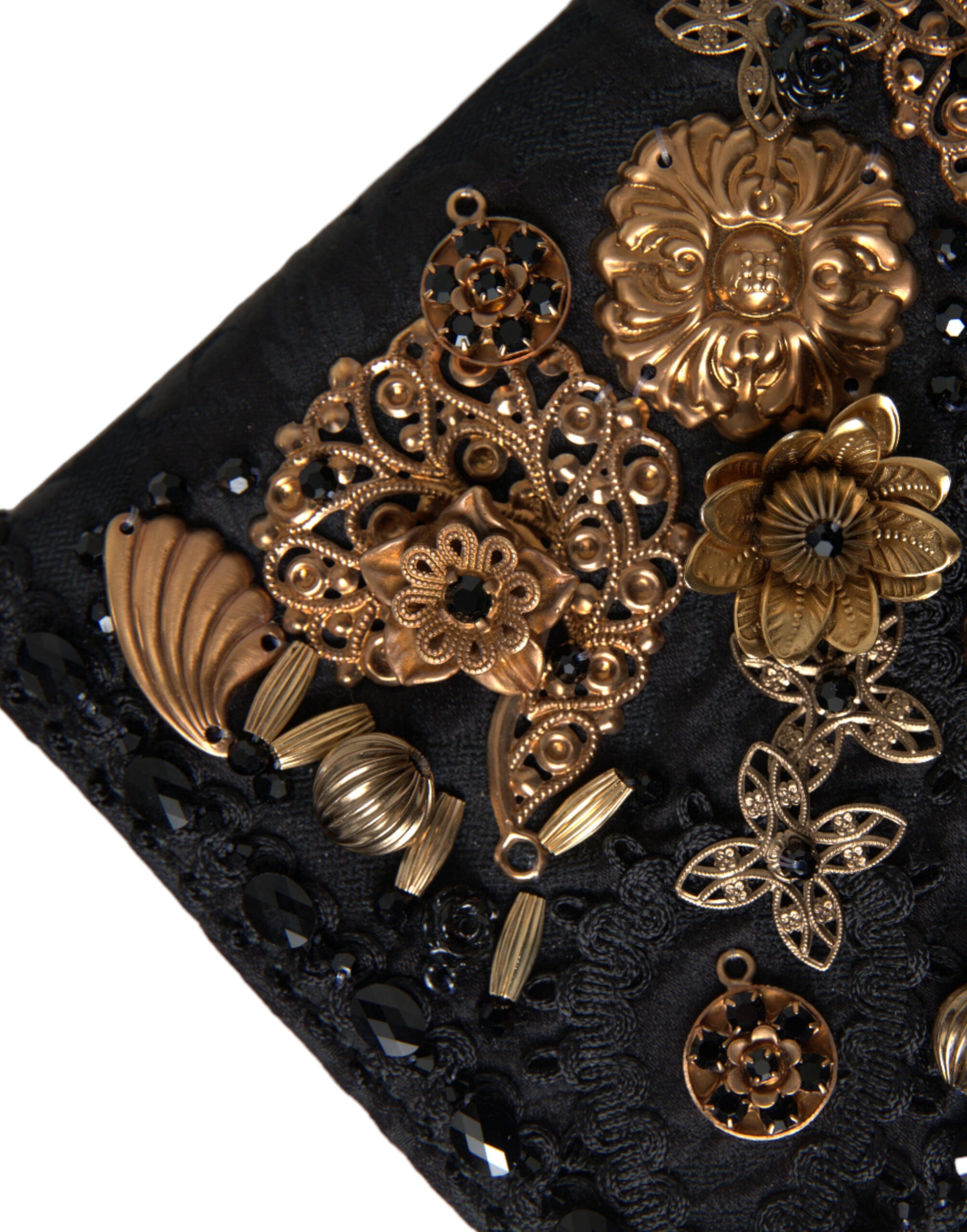 Elegant Gold-Black Baroque Fabric Crossbody Bag