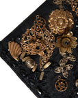 Elegant Gold-Black Baroque Fabric Crossbody Bag