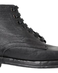 Equisite Black Lace-Up Leather Boots