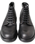 Equisite Black Lace-Up Leather Boots