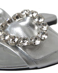 Crystal-Embellished Silver Leather Slides