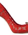 Chic Red Lace Heels with Crystal Embellishment